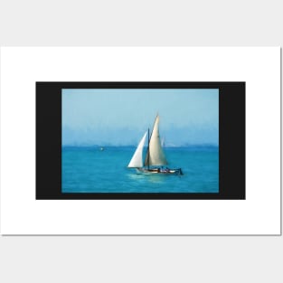 Sailingboat on the blue sea Posters and Art